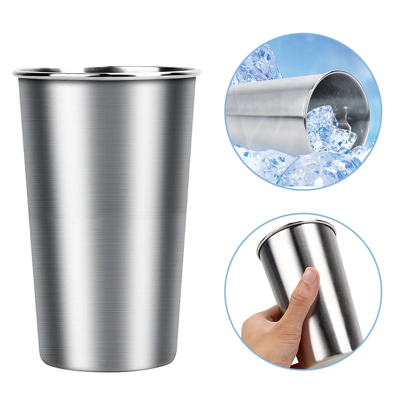 

500ML Big 304 Stainless Steel Cups Wine Glasses With Juice Beer Glass Portion Cups Metal Kitchen Bar Large Drinking Mug