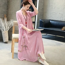 Ретро Национальный Стиль Горячая Распродажа поддельные две части цветок печатных хлопок белье женское длинное платье