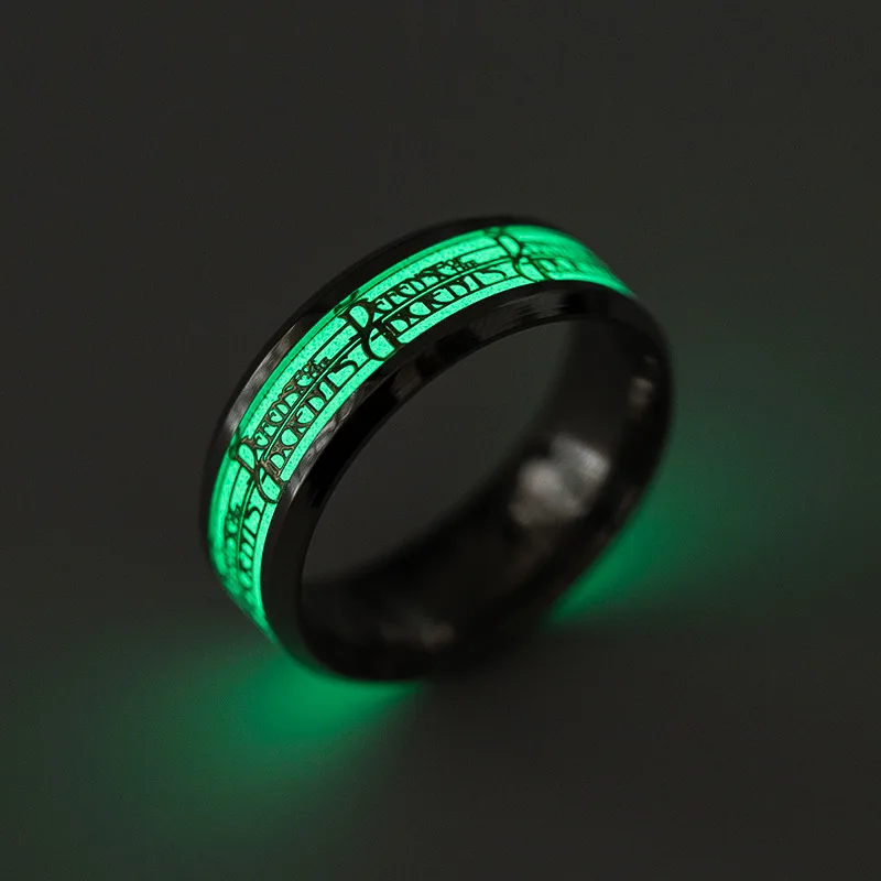 Cexbby Rings For Men Silver Stainless Steel Silver Plated Glitter on The Dark Ring Dota 2 Game Anime Men Glamor Party Jewelry