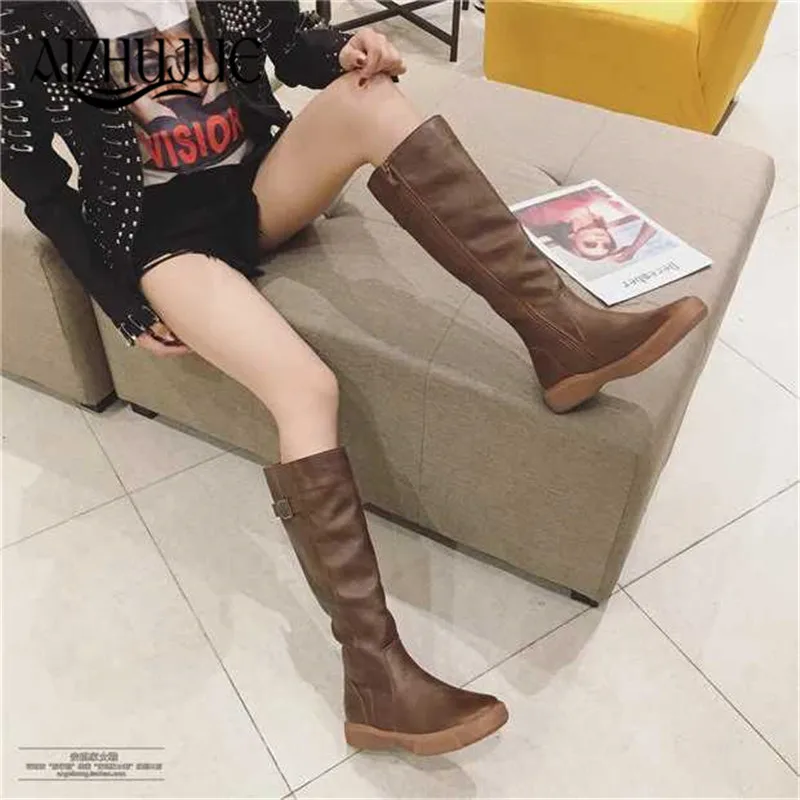 

2017 Slim Boots Sexy mid calf low heel flat boots Women Snow Boots Women's Fashion Winter Thigh High Boots Shoes Woman