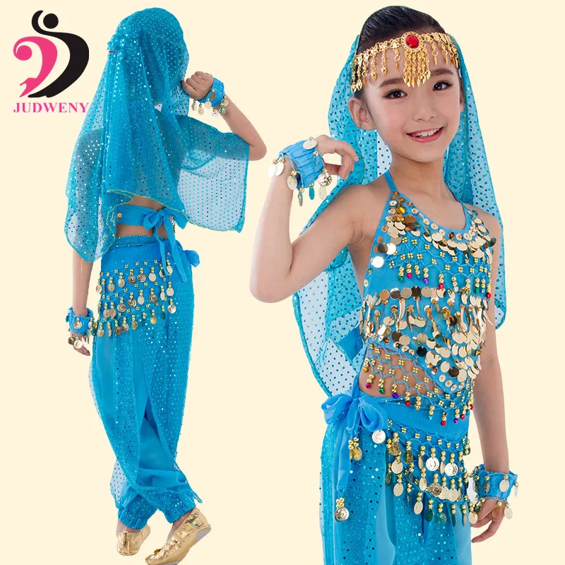 Набор костюма для танца живота Восточный танец Индийский Египетский танец для девочек танец живота дети Болливуд топ брюки 6 цветов