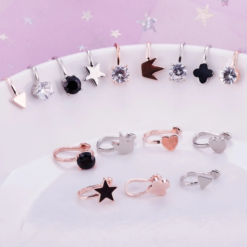 

New 16 Style Gold Silver Brincos Girls Ear Clip Star Heart Flower Crown Ear Cuff Clip Earrings for Women Wedding Jewelry #273727