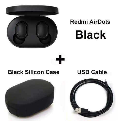 Xiaomi Redmi Airdots Xiaomi TWS стерео беспроводные наушники Голосовое управление Bluetooth 5,0 шумоподавление управление краном - Цвет: Add Cable Black Case
