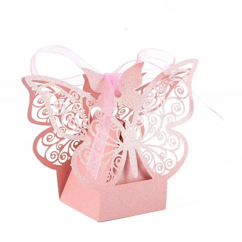 

10pcs Wedding Gift Boxes Bags Hollow Butterfly Candy Box For Baptism Birthday First Communion Christening Party Supplies