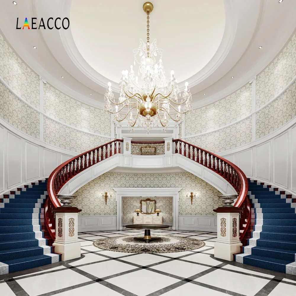 

Laeacco Chandelier Staircase Hall Interior Scene Portrait Photography Backgrounds Custom Photographic Backdrops For Photo Studio