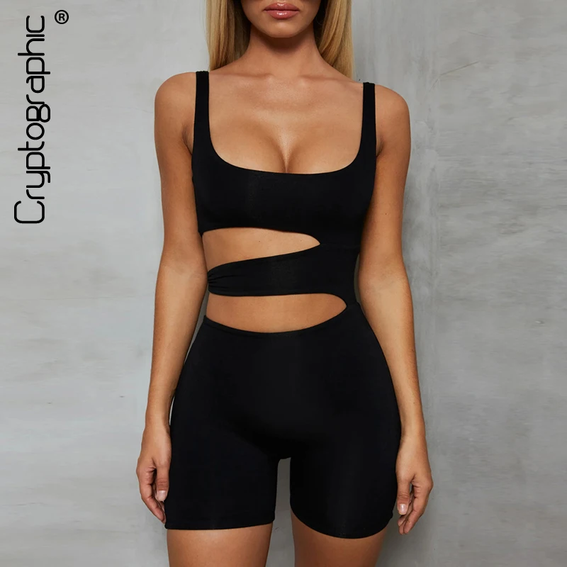 Preise Kryptographische Schwarz Cut Out Sexy Backless Playsuits Casual Fitness Sommer Bodycon Overall Frauen Mode Körper Stretchy Shorts