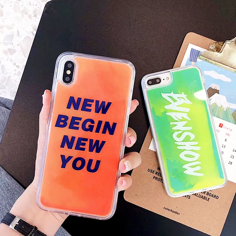 

Luminous Sand liquid quicksand Phone Case For iPhone 7 case 6 8 Plus X XS Max XR Summer Neon Sand Liquid Quicksand Cover Coque