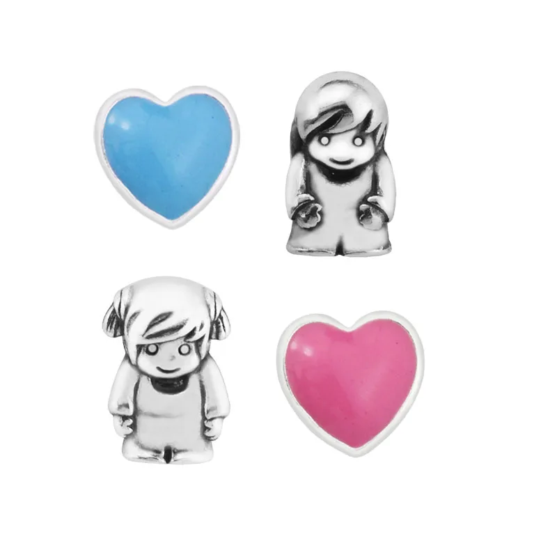 

Petite Charms 925 Sterling-Silver-Jewelry Boy and Girl Blue and Pink Charms Fits Locket Pendant Charms Beads for Jewelry Making