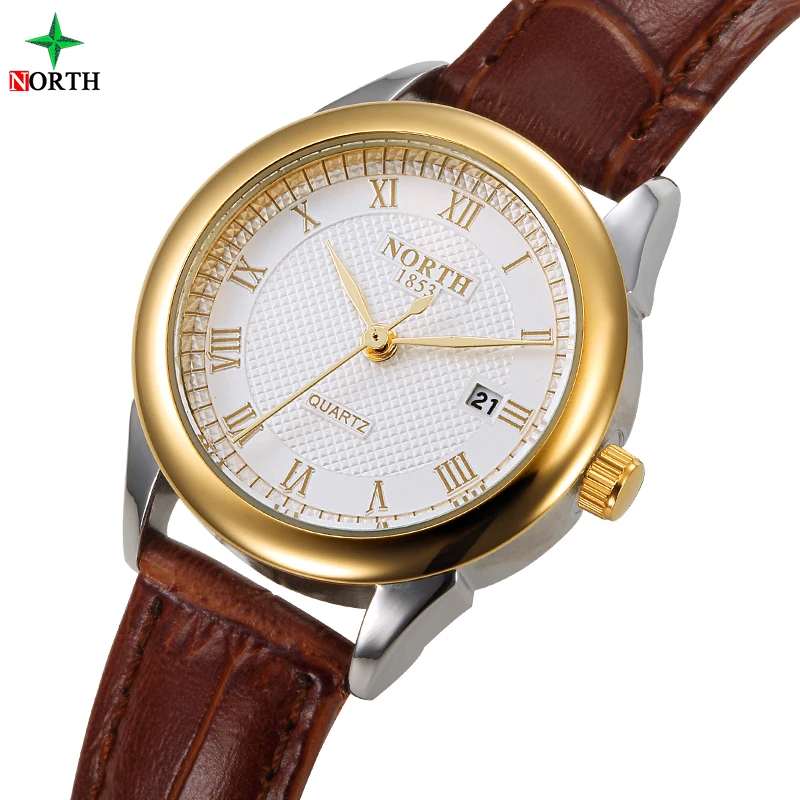 

Top NORTH Women's Watch Brand Luxury Quartz Watch Hours Auto Date Fine Fashion Woman Clock Real Leather Strap Girl's Relogio