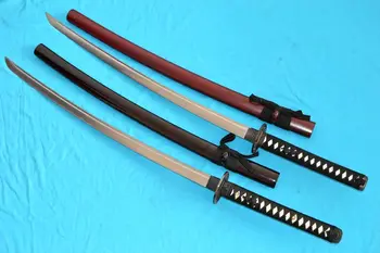

HandMade Two Japanese Samurai Sword Katana Folded Damascus Blade Wood Sheath