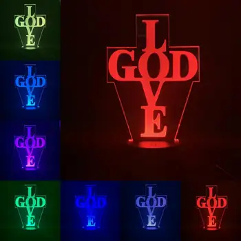

Love God Gross 3D Illusion Colorful Touch Lamp Birthday Holiday Gifts Home Church Decoration White Black Lava Base Acrylic Plate