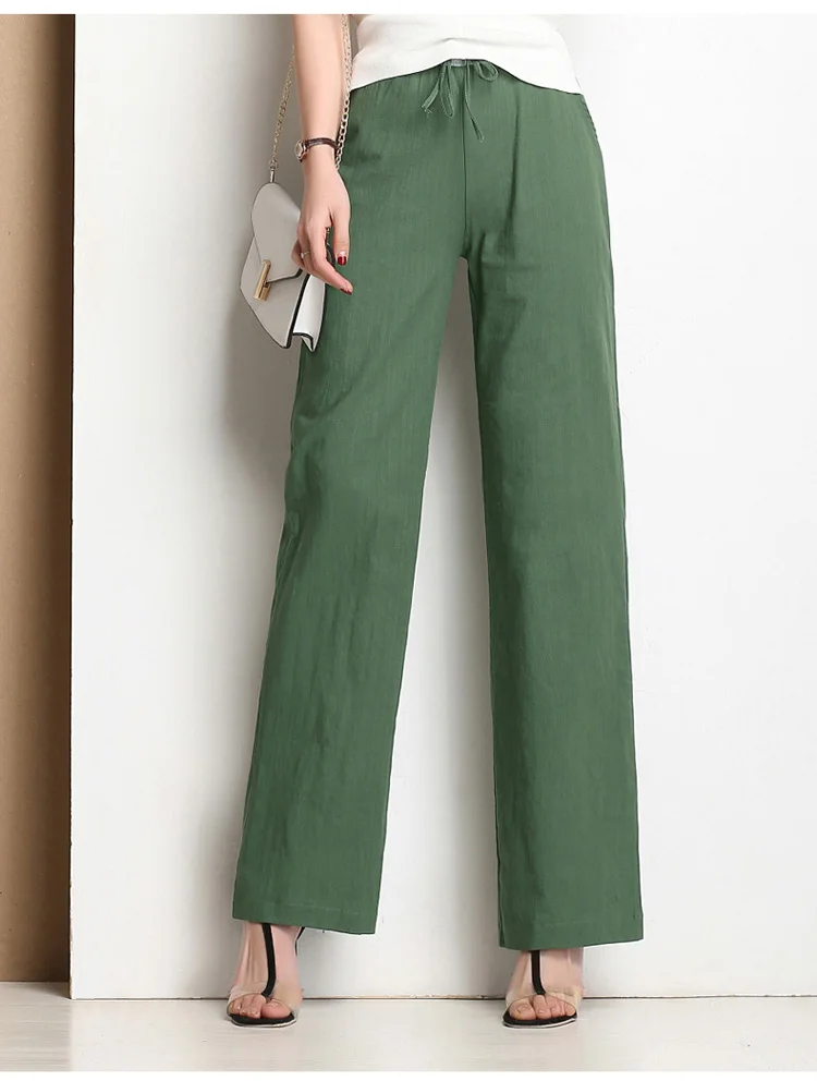 Women's Pants Wide Leg Linen Pants High Waist Tie Waist Ladies Trousers 2018 Summer OL Pants Long Culottes Pants Plus Size      2