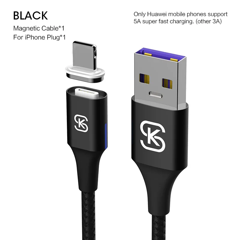 Магнитные кабели 3 в 1 Micro usb Type C 5A 3A супер быстрая зарядка для iphone huawei P10 20 honor мобильный телефон данных SIKAI QC 4,0 - Цвет: Black for iphone