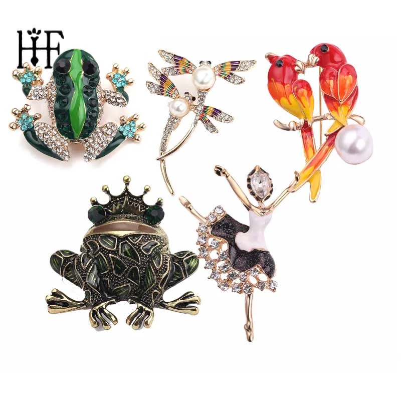 

Beautiful 3D Frog Lovebird Dragonfly Ballet Brooches for Women Flower Brooch Fashion Corsage Brooch Pins for Coat Enamel Lapel