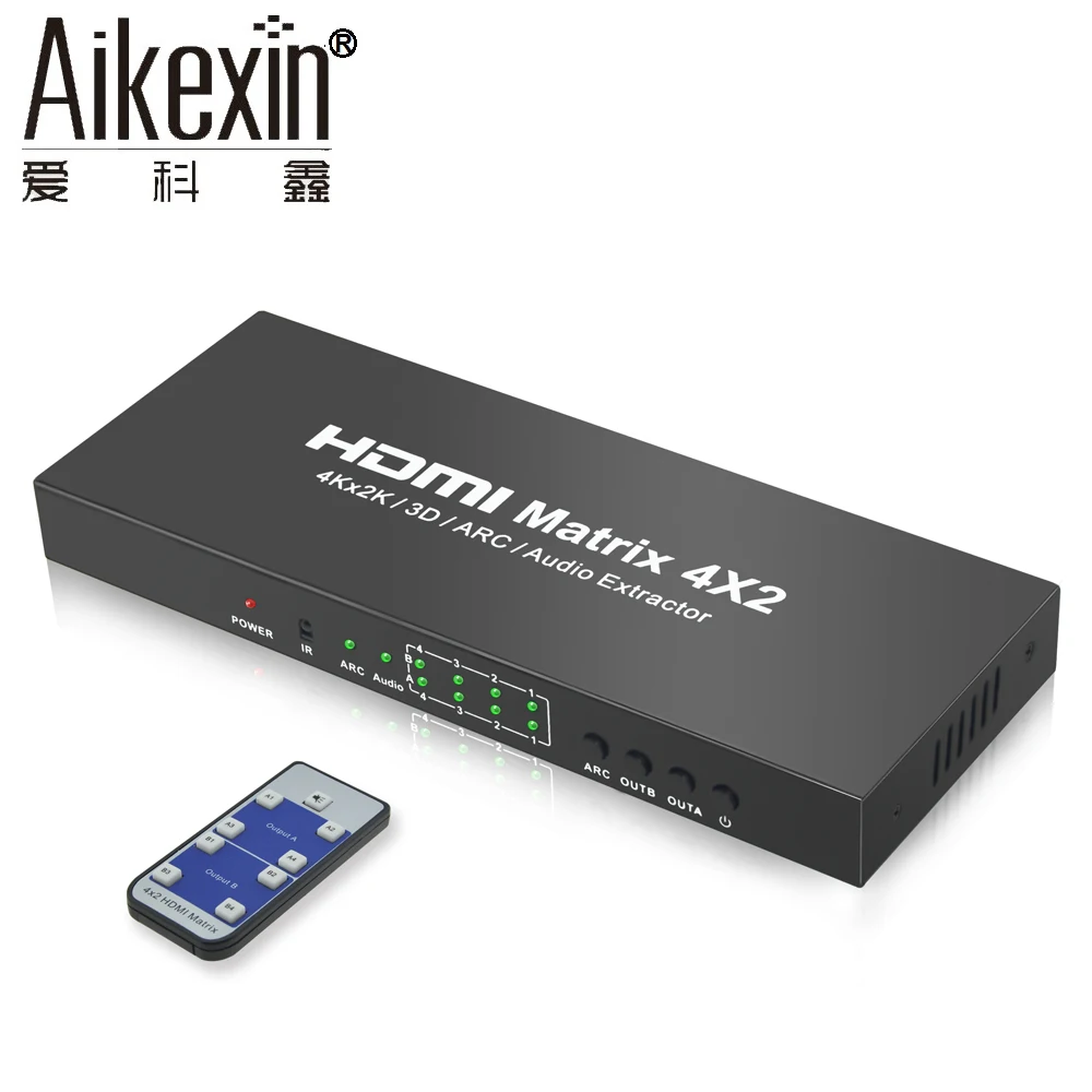 Aikexin HDMI матрица 4X2 Переключатель сплиттер конвертер адаптер с пультом дистанционного управления Full HD 4K x 2K 3D 1080P HDMI матрица 4 в 2 выхода