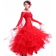 Горячая Распродажа бальных танцев соревнований платье, элегантное платье без бретелек с длинным рукавом танцы вальса, современное платье, платье Танго MQ206