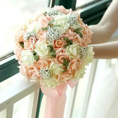 2017 Hot Sale Silk Artificial Bride Hands Holding Red/Pink/Ivory/Blue/Purple Rose Flower Wedding Bridal Bouquet buque de noiva