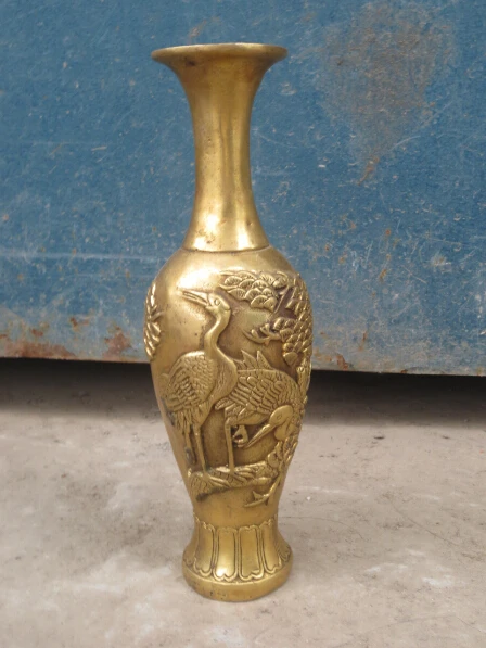 

Collectible Decorated Old Handwork chinese brass carved Crane vase fast shipping