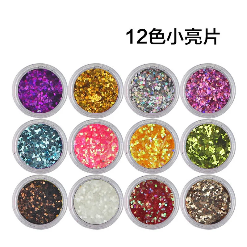 12pcs Mixed Laser Nail Glitter Powder Hexagon Sequins Shiny 3D Art Decorations Color Ultra-thin Flakes Manicure Tool | Красота и