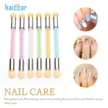 HAICAR High Quality 1Set Glitter Powder Picking Dotting Gradient Pen Brush + 6 Sponge Nail Art Tools Pretty Manicure Brush
