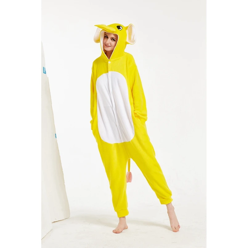 Желтый слон животного Косплэй костюм Onesie Толстовка для взрослых Для женщин Для мужчин Хэллоуин для отдыха и вечеринок флис полной длины