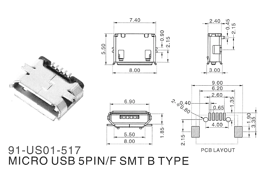 10 шт. Micro usb Тип B Женский 5Pin разъем SMT Jack Порт разъемов печатной платы