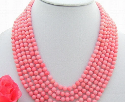 

bjc 0002794 6Strds 6MM Round Pink Coral Necklace
