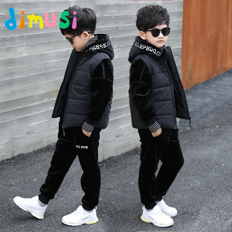 

Dimusi Boys winter warm Sweater Set Sports Thick Fleece Hoodies+Pants 3pcs Sets Children's Clothing Casual Suits BC193