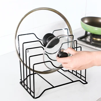 

5 Layers Kitchen Iron Pot Lid Stand Holder Pan Cap Organizer Cookware Storage Rack Support