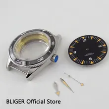 41 мм чехол для часов с сапфиром BLIGER+ черный циферблат+ светящиеся стрелки для eta 2836 чехол для мужских часов с механизмом и циферблатом+ стрелки