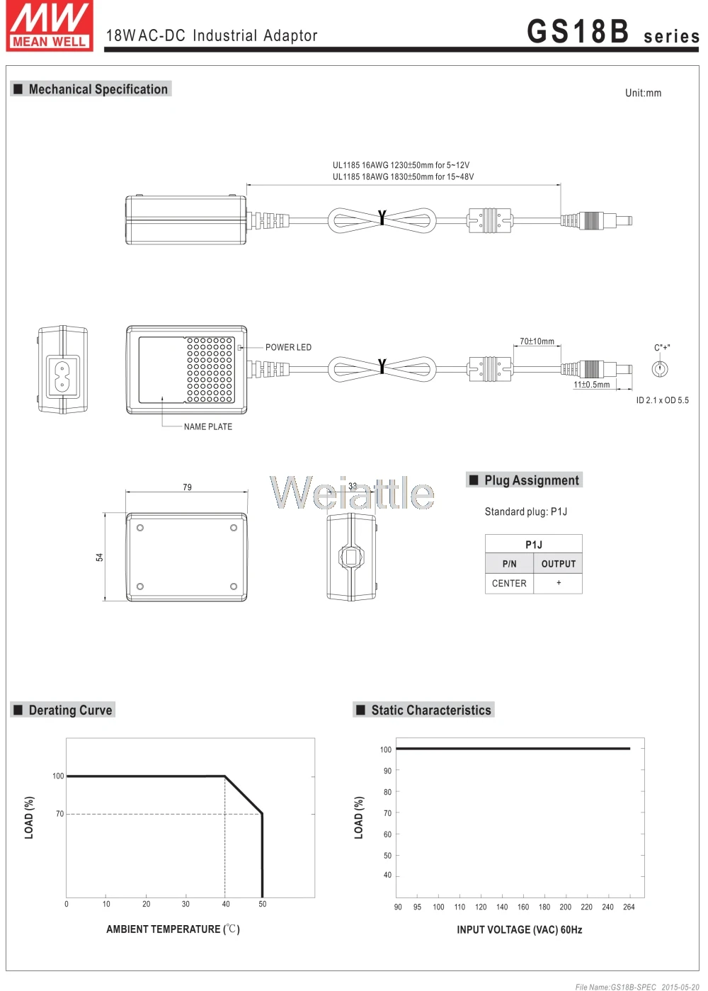 Средняя проверенный GS18B48-P1J 48 V 0.375A meanwell GS18B 48 V 18 W AC-DC промышленный адаптера переменного тока