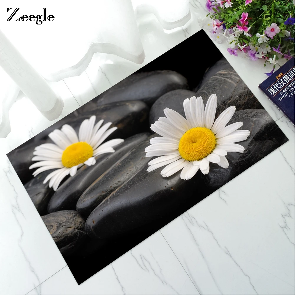  Zeegle 3D Stone Printed Foot Mat For Hallway Anti-slip Bathroom Doormats Floor Carpet Water Proof K