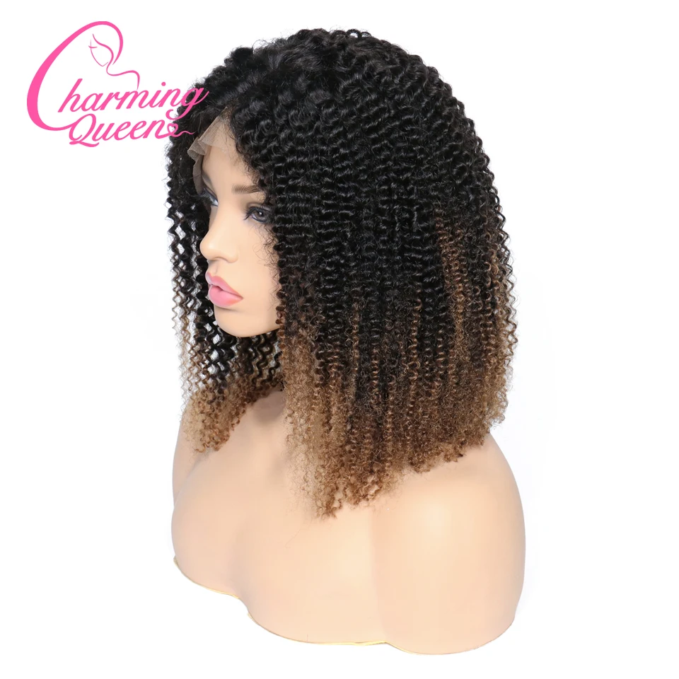 

Brazilian Ombre T1B/4 Kinky Curly Lace Front Human Hair Wigs For Black Women Remy Hair Glueless Lace Wigs With Baby Hair