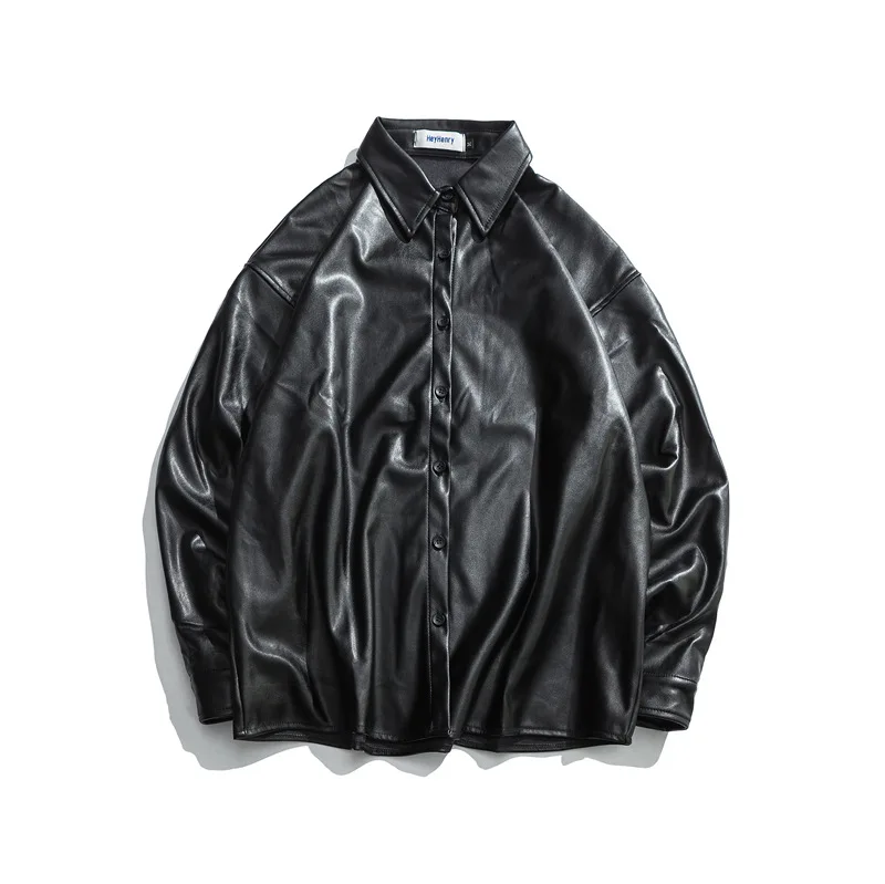 

New Ins Autumn Loose Shirt Male Bf Couple All Match Oversized Pu Leather Jacket Tide Female Shirt
