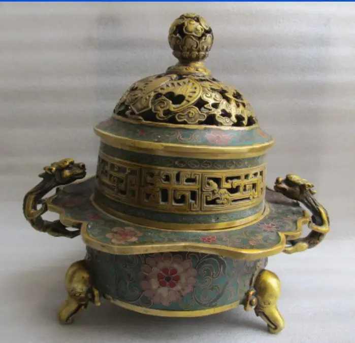 

25 cm * / Chinese Cloisonne Enamel Bronze Dragon Beast elephant incense burner