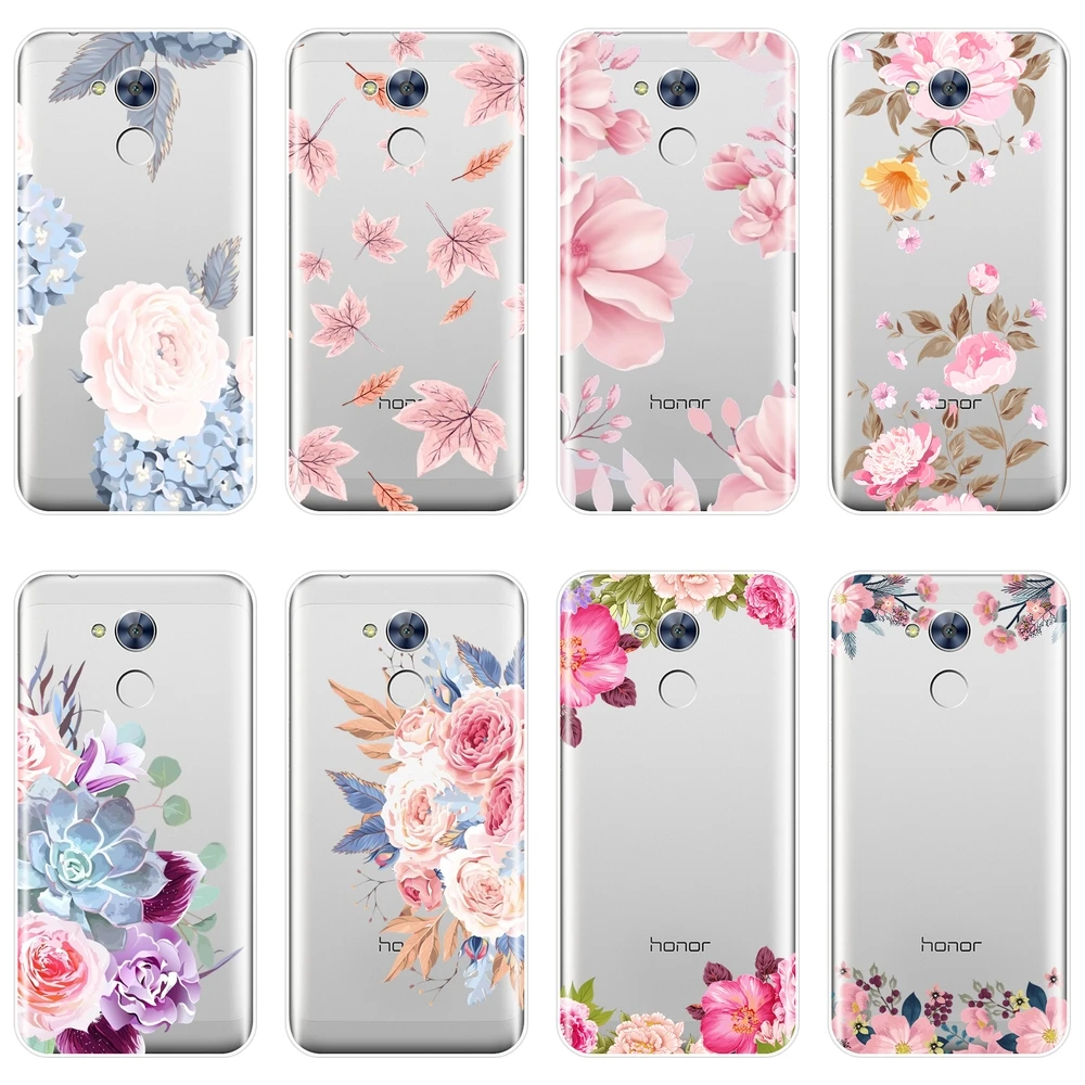 Чехол для Huawei Honor 4C 5C 6A 6C Pro Мягкая силиконовая задняя крышка с розовыми цветами 6 5A