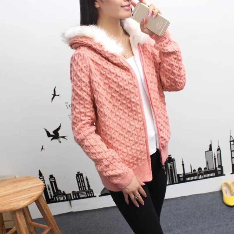 

Women's Sweater Coat 2019 New Fashion Large size Hooded Autumn Winter Solid color Long-sleeved Knit Women's Sweater Coat NUW36