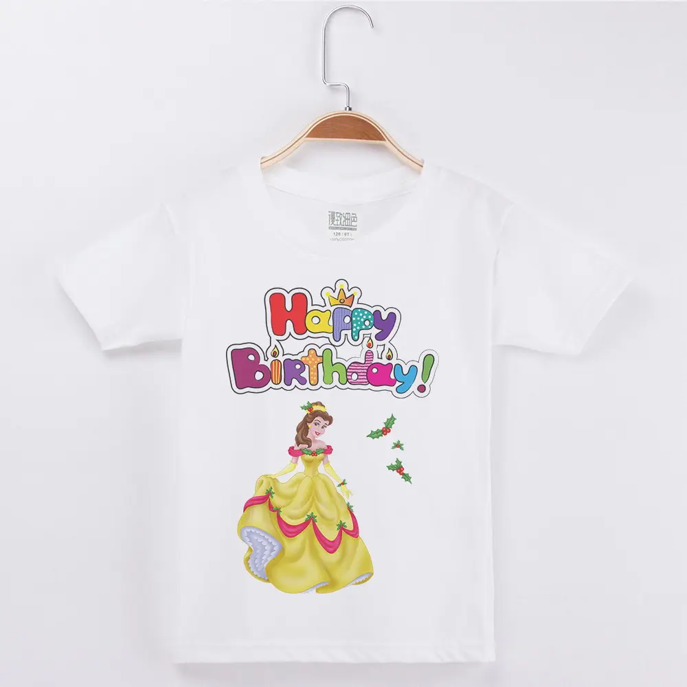Модная дизайнерская футболка на день рождения; повседневные хлопковые футболки с короткими рукавами для девочек; хипстерский Топ принцессы с принтом; белые футболки; одежда для детей - Цвет: White