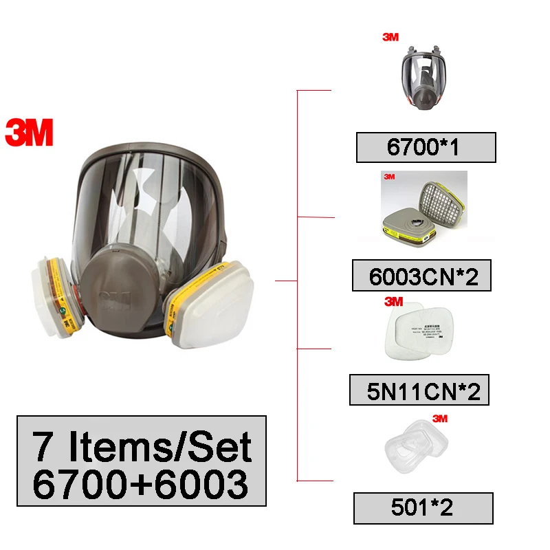 3 м 6700+ 6003 анфас маска многоразовые Респиратор маска респиратор фильтр Маска Анти-органический пар кислых газов 7 предметов для 1 комплект LT095