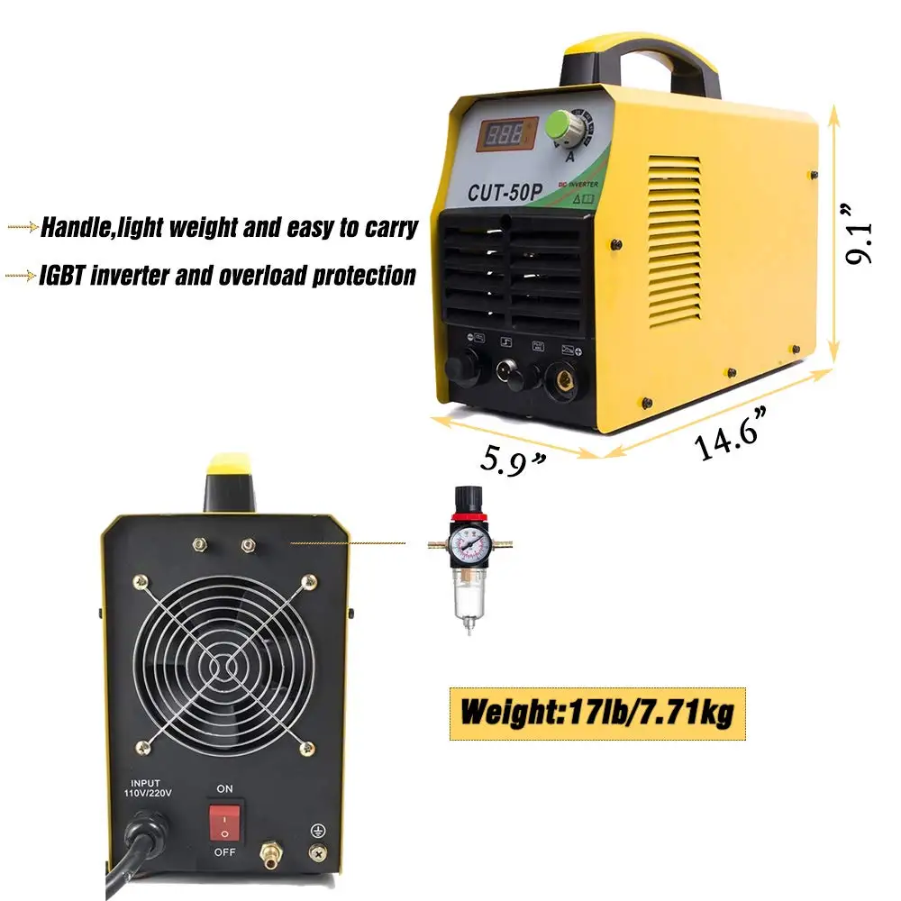 TOSENSE CUT50P Plasma Cutter Non-Touch Pilot Arc Dual Voltage 110/220V 50AMP 1/2?? Clean Cut Compact Metal Cutter Screen Display