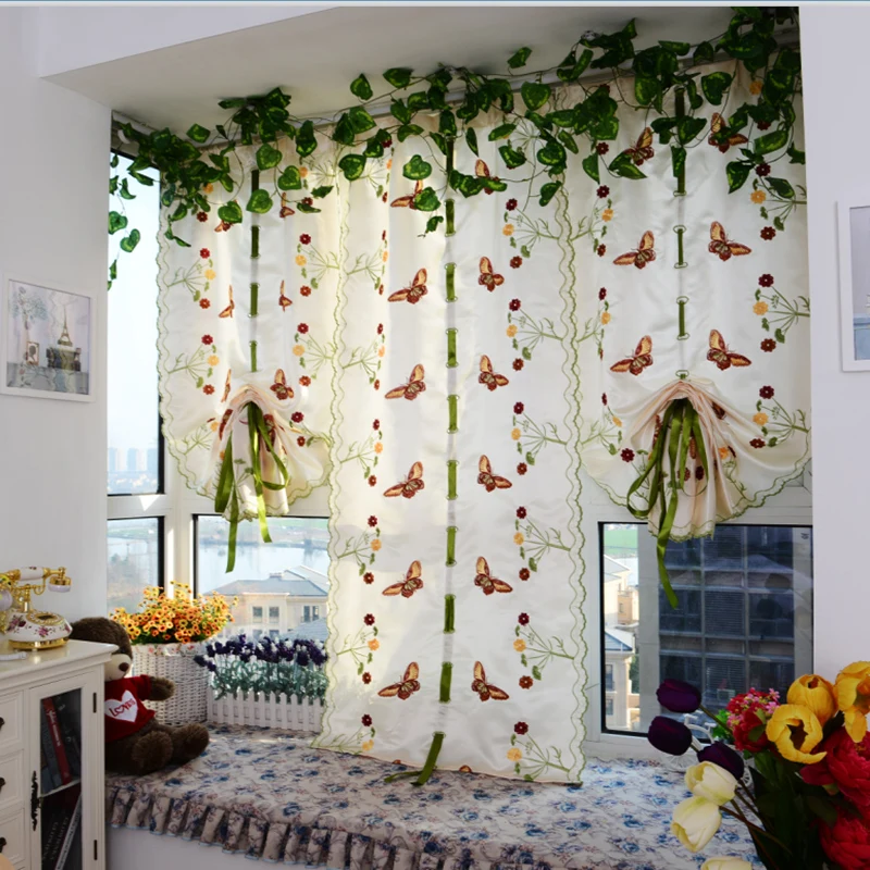 Вышитая бабочка римская Короткая занавеска для кухни гостиной спальни оконная