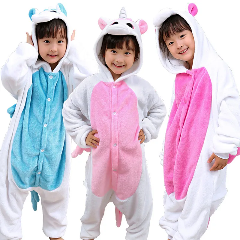 Boys Girls Flannel Star Unicorn Pajamas Kigurumi Overalls Jumpsuit Kids Children Giraffe Panda Cosplay Costume Blanket Sleepers