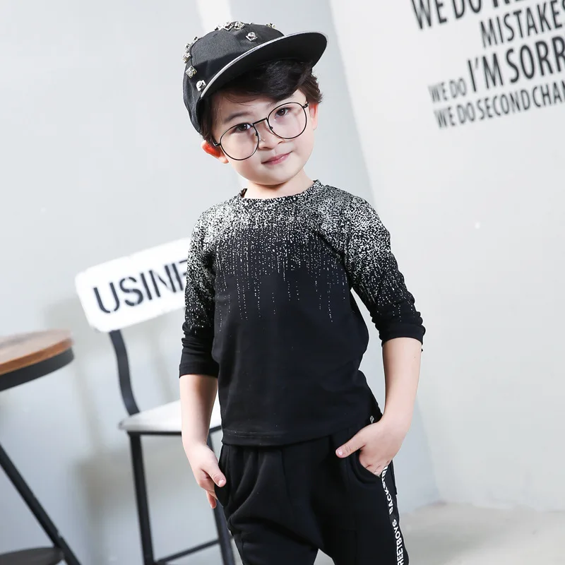 Online 2019 Merk Baru Musim Gugur Lengan Panjang Atasan Anak Laki laki Pakaian Bergaris Anak anak Kemeja untuk Anak Laki laki Bayi Anak Sweatshirt