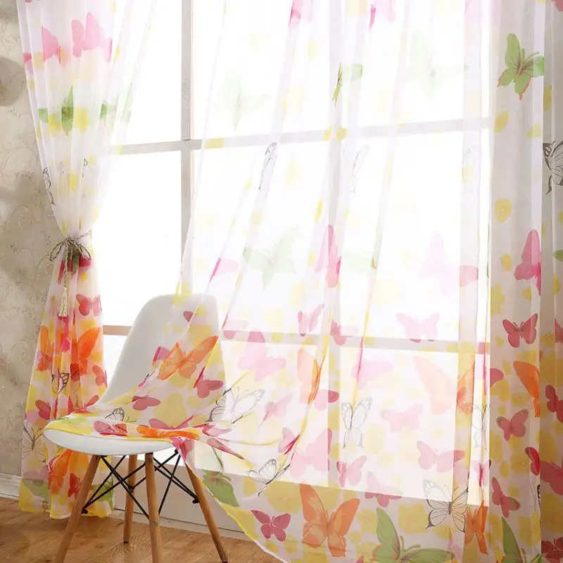 Colorful Buttefly Door Window Curtain Drape Sheer Valance 1x2M
