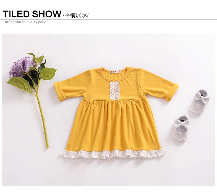 Mother nest 2018 Baby Long Sleeves Yellow Girls Dress Autumn Children Clothing Lace Cotton Toddler Dresses For Party Birthdays (17)