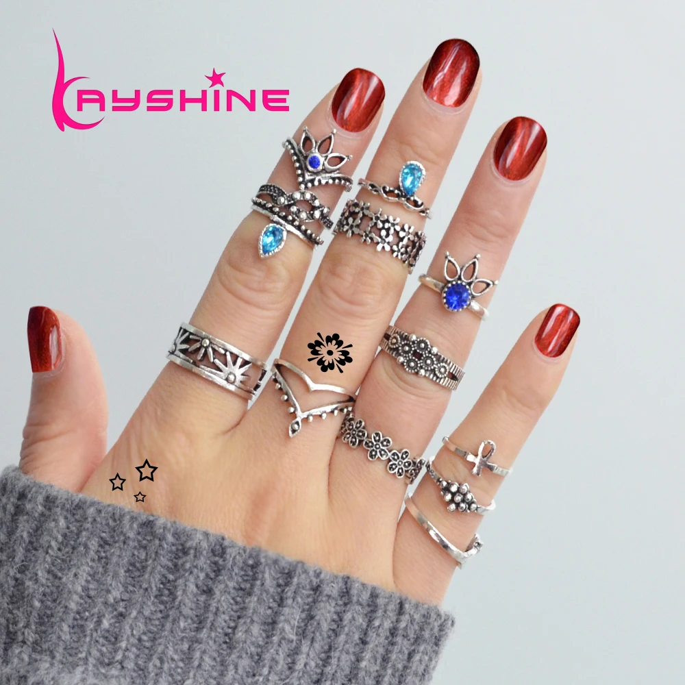 Kayshine 13 шт./компл. старинное серебро Цвет с синими стразами V Форма цветок ЛОШАДЬ