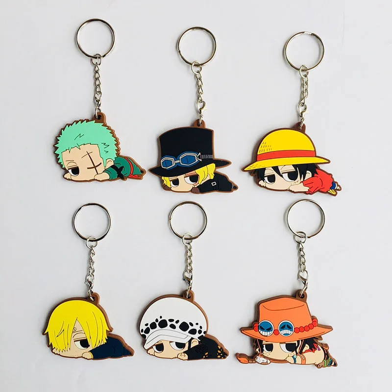 

Japanese anime One piece Luffy PVC keychain Roronoa Zoro Sanji Ace Law Sabo cute funny pendant cartoon keyrings Jewelry kid toys