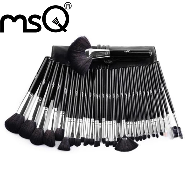 

MSQ 32 Pcs Full Set  Makeup Brushes Professional Cosmetic Black Synthetic Hair Makeup Brushes Set With Top Black PU Leather Case