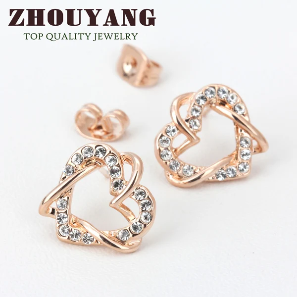 Высококачественные роскошные золотые серьги-гвоздики в форме сердца розового золота, ювелирные изделия с австрийским кристаллом ZYE030 ZYE031 - Окраска металла: RoseGold Clear