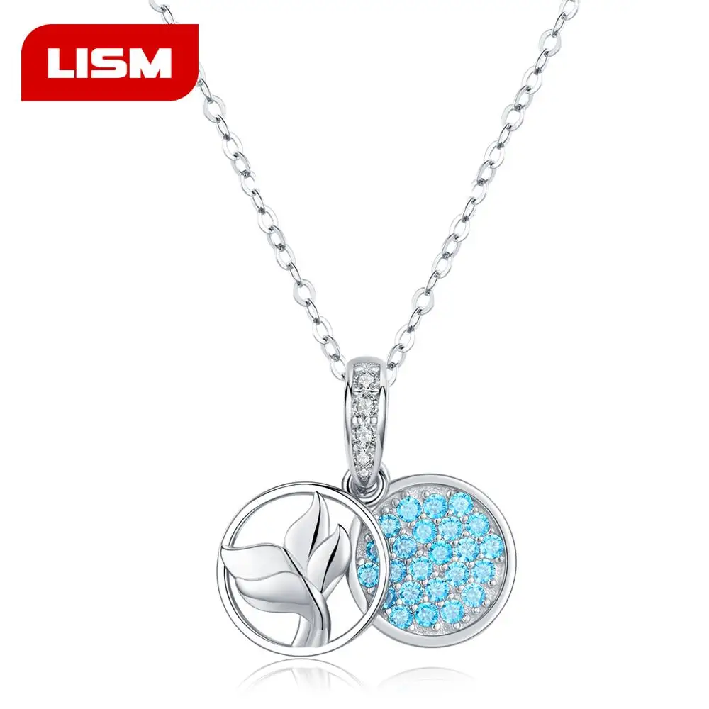 

Blue Mermaid Fish Tail Pendant Necklaces for Women 925 Sterling Silver Chain Pendant Fashion Jewelry Bijoux